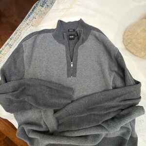BOSS Men's Charcoal Zip-Up Sweater